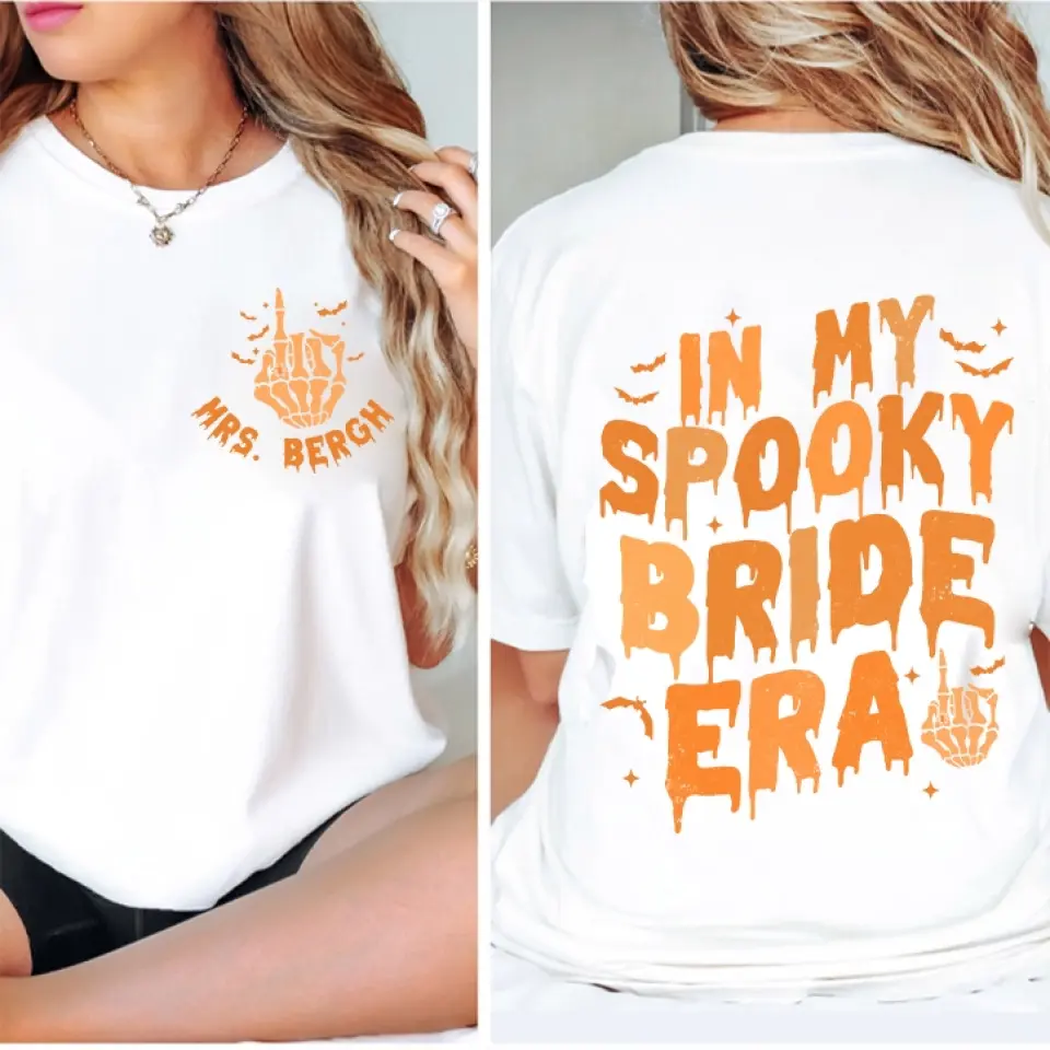 In My Spooky Bride Era, Custom Name T-Shirt Two Sides, Wedding Gift For Halloween, Couple Bride | 309IHPLNTS507 - Image 7