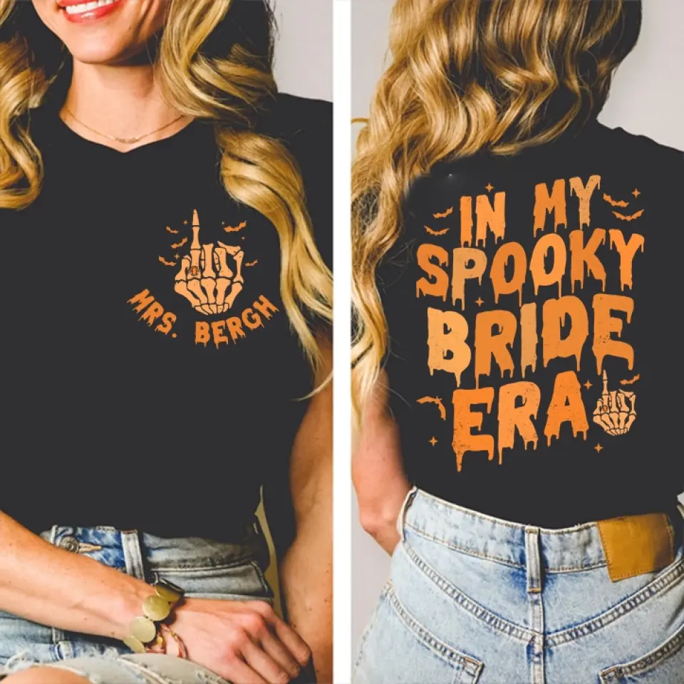 In My Spooky Bride Era, Custom Name T-Shirt Two Sides, Wedding Gift For Halloween, Couple Bride | 309IHPLNTS507 - Image 8