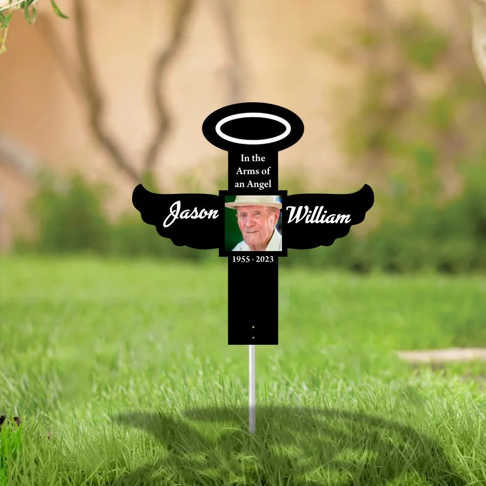 In the Arms of an Angel Personalized Cross Shape Metal Sign - Image 2