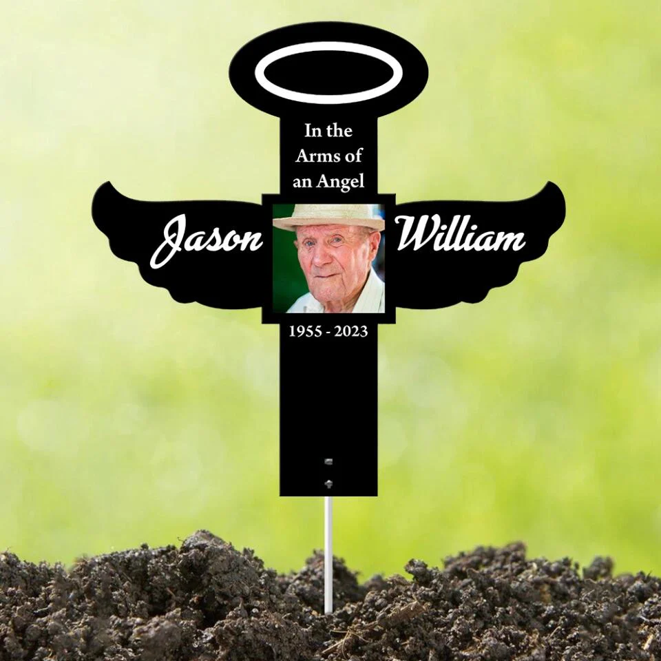 In the Arms of an Angel Personalized Cross Shape Metal Sign - Image 5