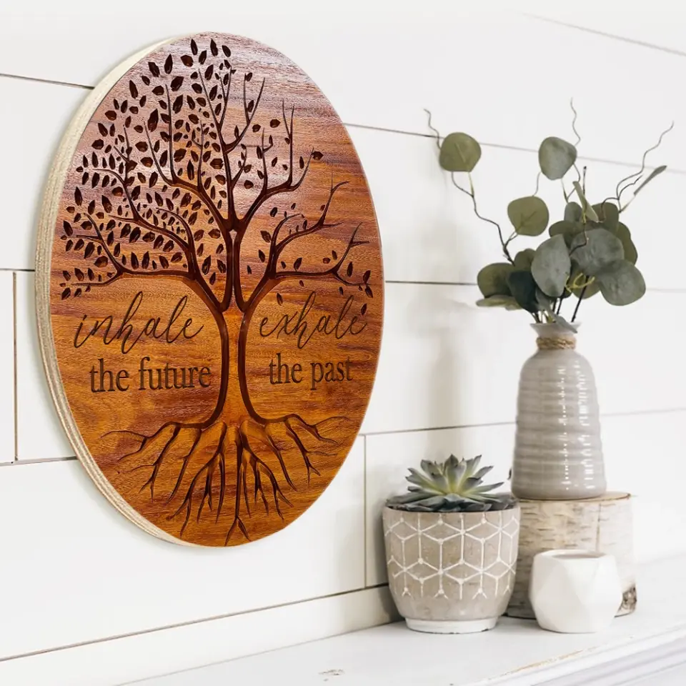 Inhale The Future Exhale The Past, Round Wooden Sign, Gift For Spirited People | 309IHPNPRW689 - Image 6