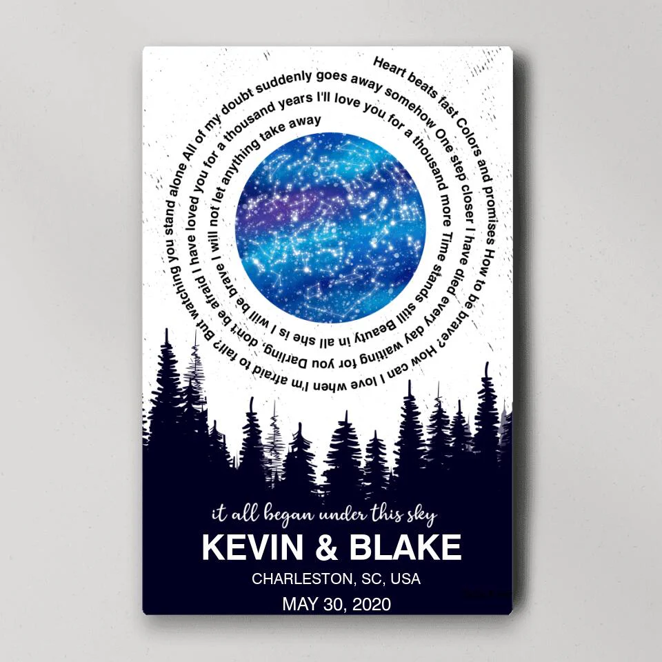 It All Began Under This Sky Favorite Song Lyrics Star Map Custom Canvas Poster Anniversary Gift For Couples