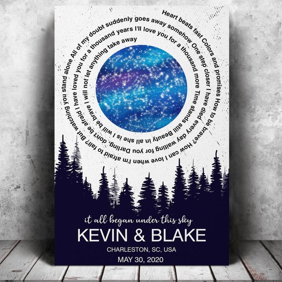 It All Began Under This Sky Favorite Song Lyrics Star Map Custom Canvas Poster Anniversary Gift For Couples - Image 10