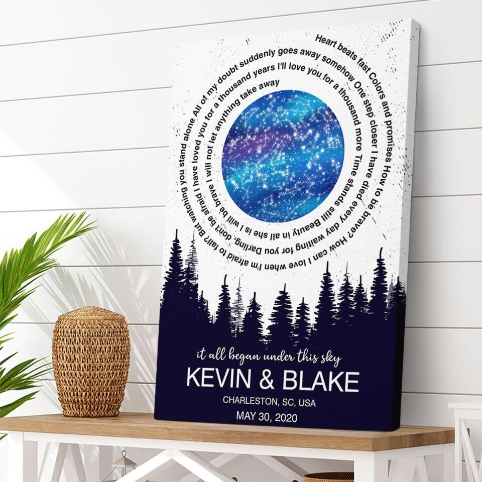 It All Began Under This Sky Favorite Song Lyrics Star Map Custom Canvas Poster Anniversary Gift For Couples - Image 2