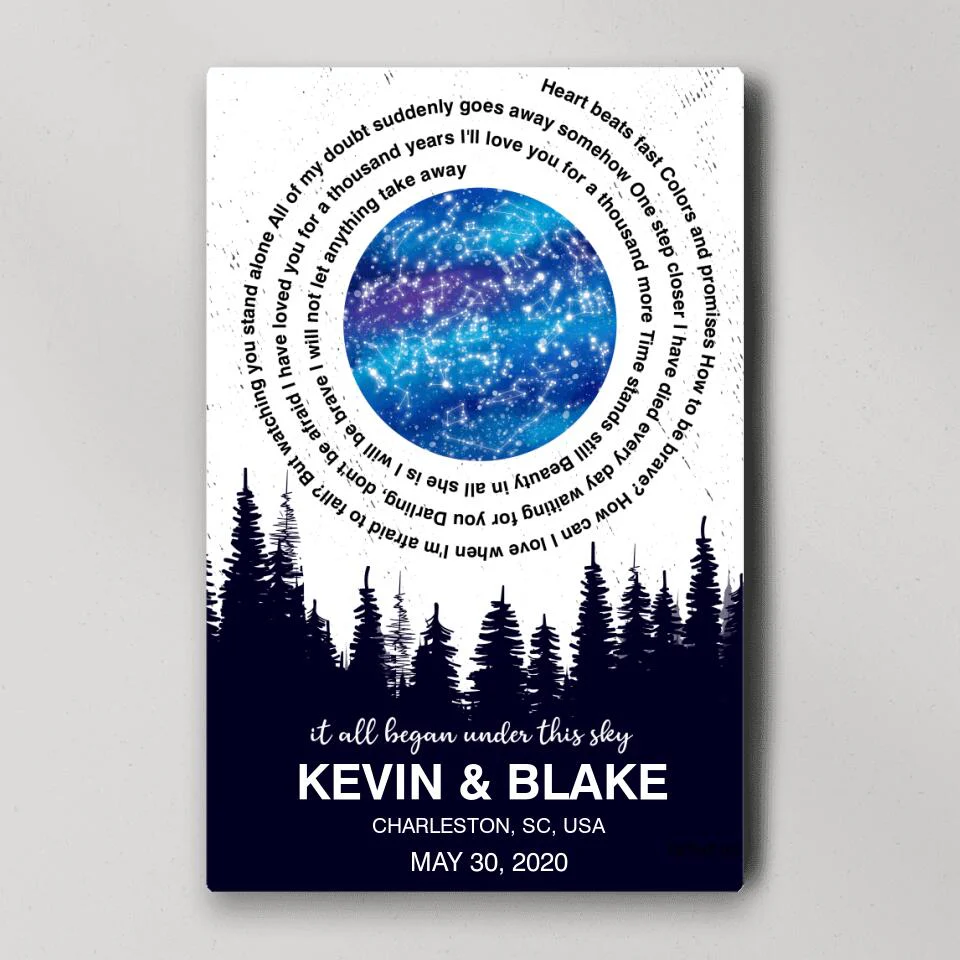 It All Began Under This Sky Favorite Song Lyrics Star Map Custom Canvas Poster Anniversary Gift For Couples - Image 5
