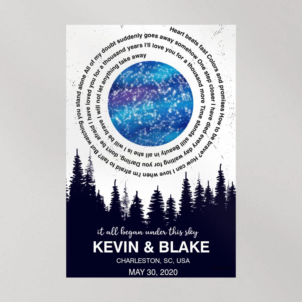 It All Began Under This Sky Favorite Song Lyrics Star Map Custom Canvas Poster Anniversary Gift For Couples - Image 6