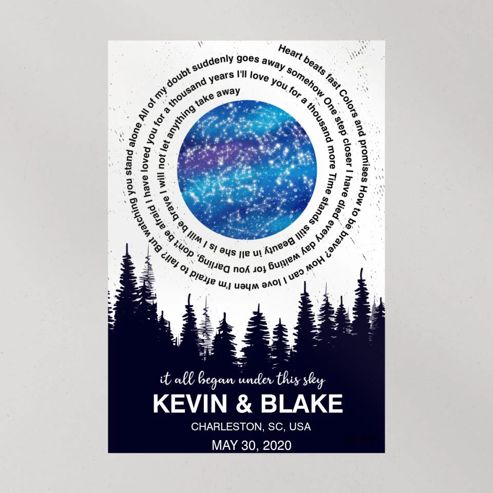 It All Began Under This Sky Favorite Song Lyrics Star Map Custom Canvas Poster Anniversary Gift For Couples - Image 7