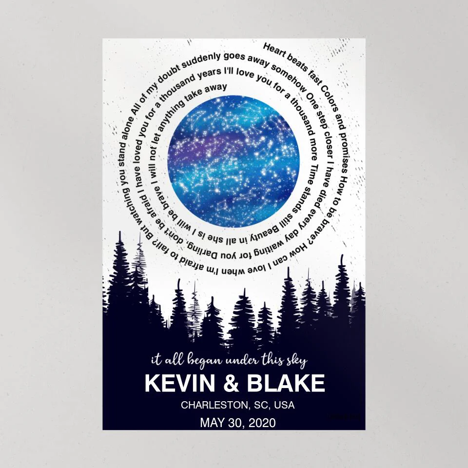 It All Began Under This Sky Favorite Song Lyrics Star Map Custom Canvas Poster Anniversary Gift For Couples - Image 8