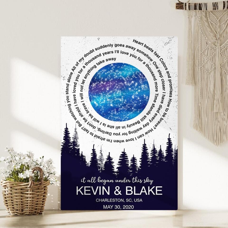 It All Began Under This Sky Favorite Song Lyrics Star Map Custom Canvas Poster Anniversary Gift For Couples - Image 9