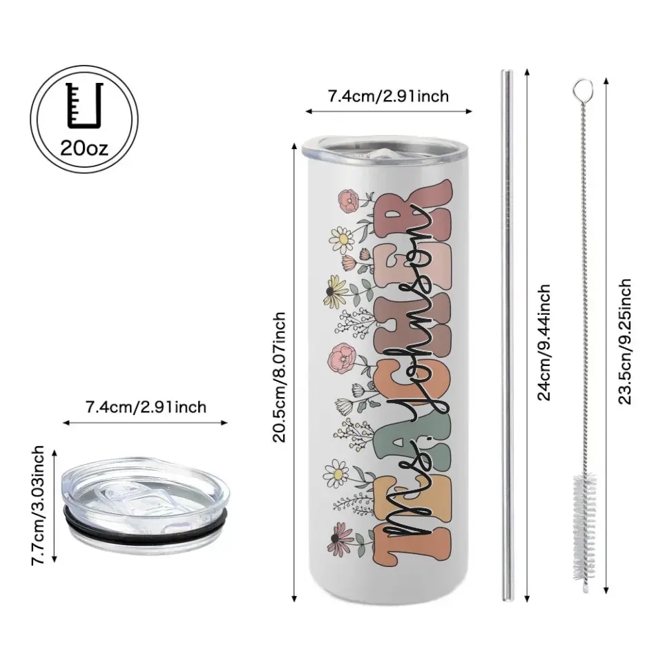 It Takes a Big Heart to Shape Little Minds 20oz Skinny Tumbler Teachers Birthday Appreciation Gift - Image 4