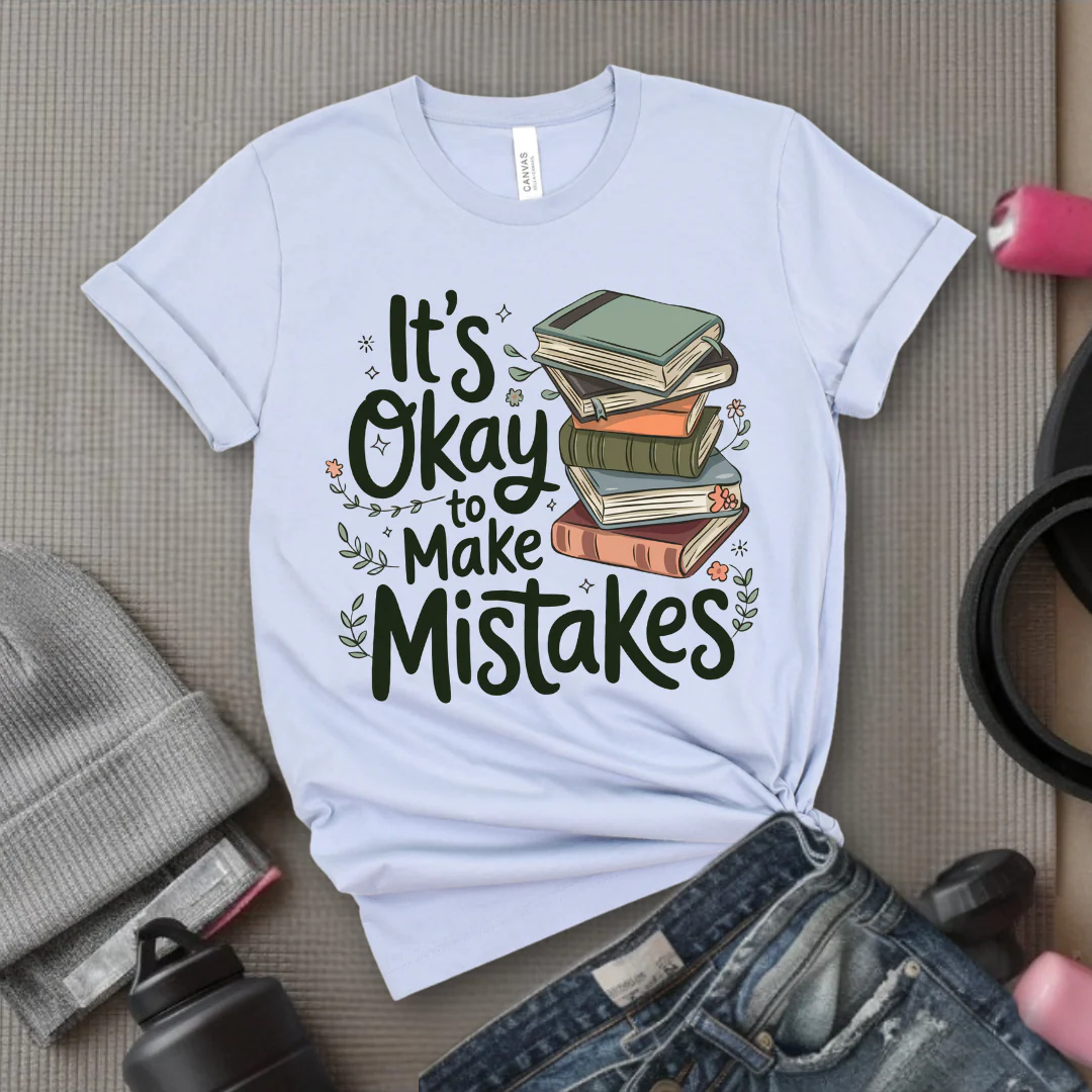 It's Okay Make Mistakes Book with Flowers - Unisex Jersey Short Sleeve Shirt - Bookish Shirt - Motivation Tee -  Gift for Yourself - Bella Canvas 3001 - Image 3
