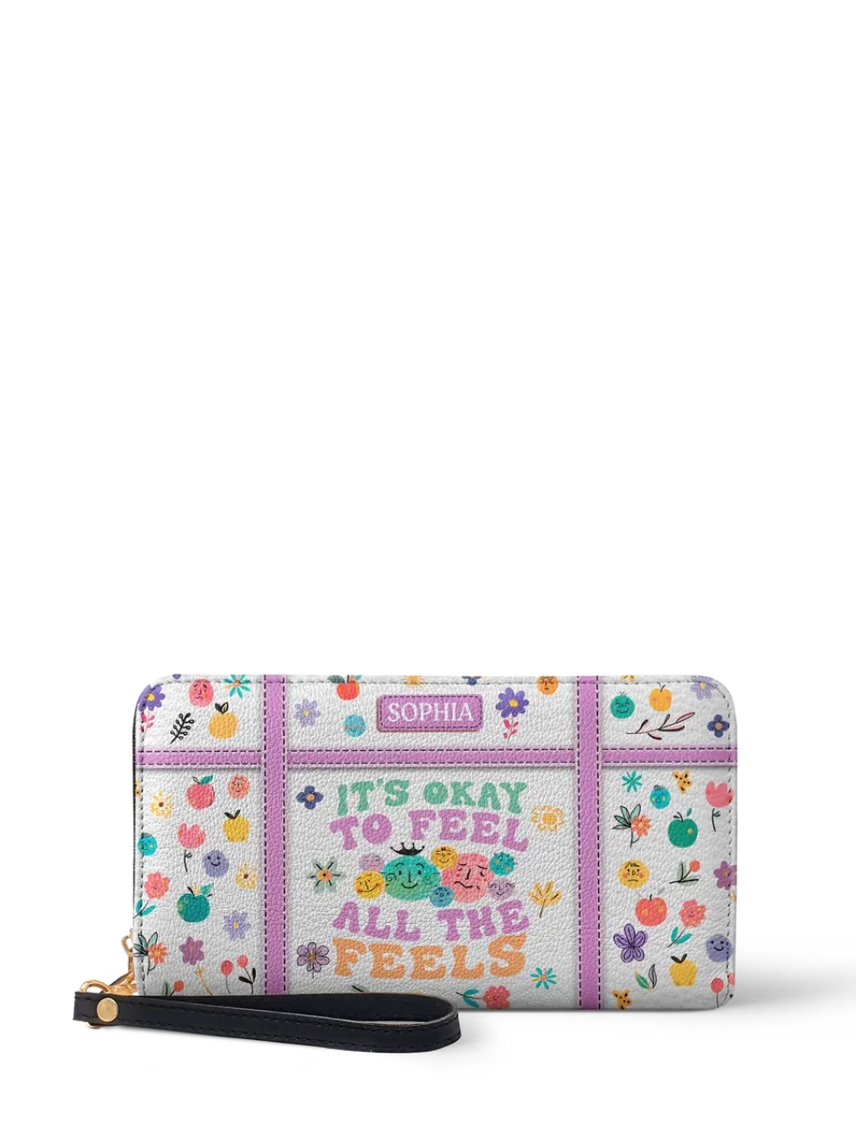Its Okay To Feel All The Feels - Custom Zip Around Leather Wallet - Awesome Gift for Teachers - Image 2