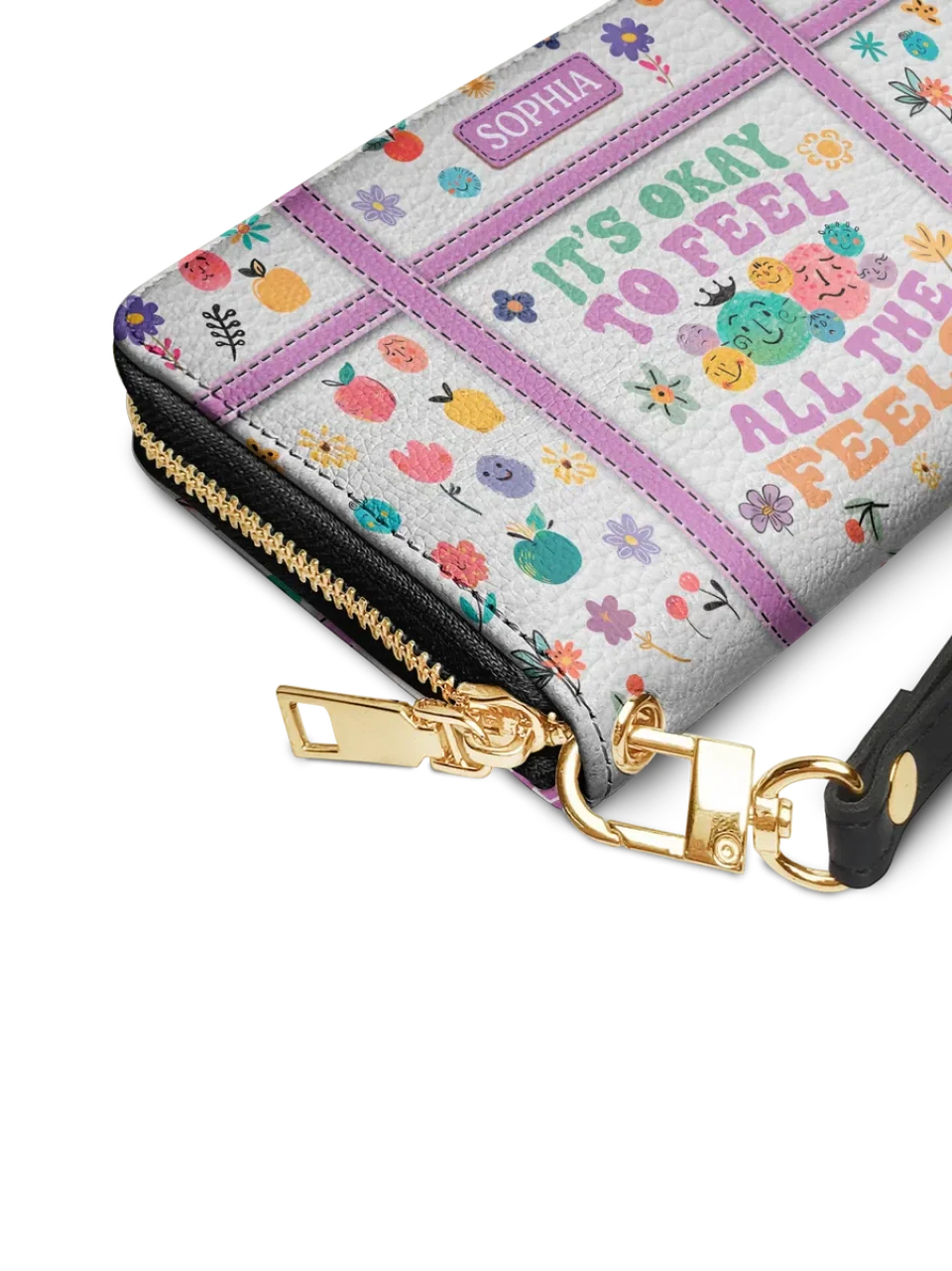 Its Okay To Feel All The Feels - Custom Zip Around Leather Wallet - Awesome Gift for Teachers - Image 4