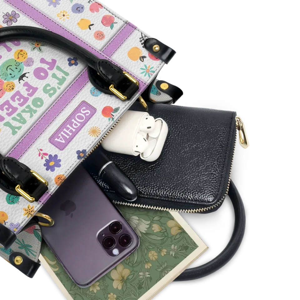 Its Okay To Feel All The Feels School Psychologist - Personalized Teacher Leather Bag - Cute Gift for Your Teachers - Image 2