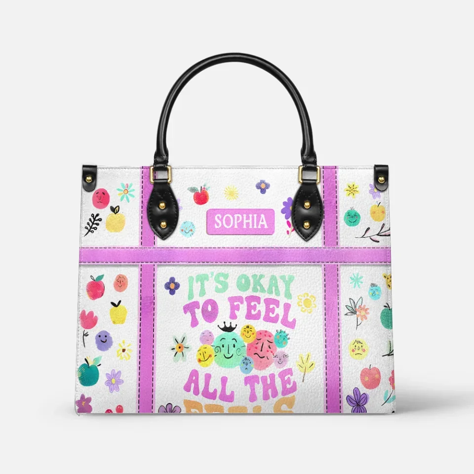 Its Okay To Feel All The Feels School Psychologist - Personalized Teacher Leather Bag - Cute Gift for Your Teachers - Image 4