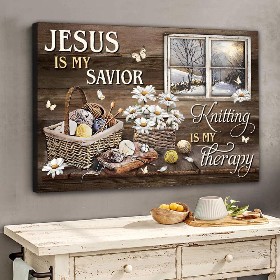 Jesus Is My Savior Knitting Is My Therapy - Canvas Poster - Crochet Gift Ideas - Image 4