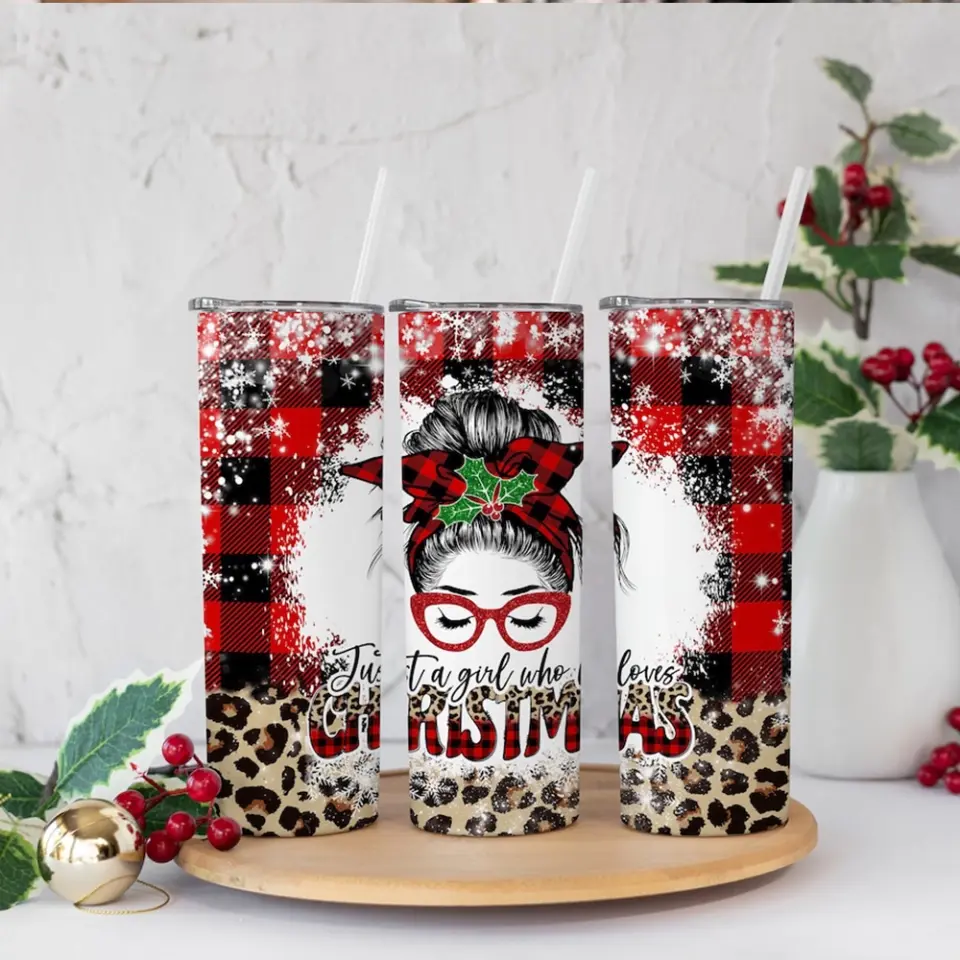 Just A Girl Who Loves Christmas Personalized Skinny Tumbler - Image 2