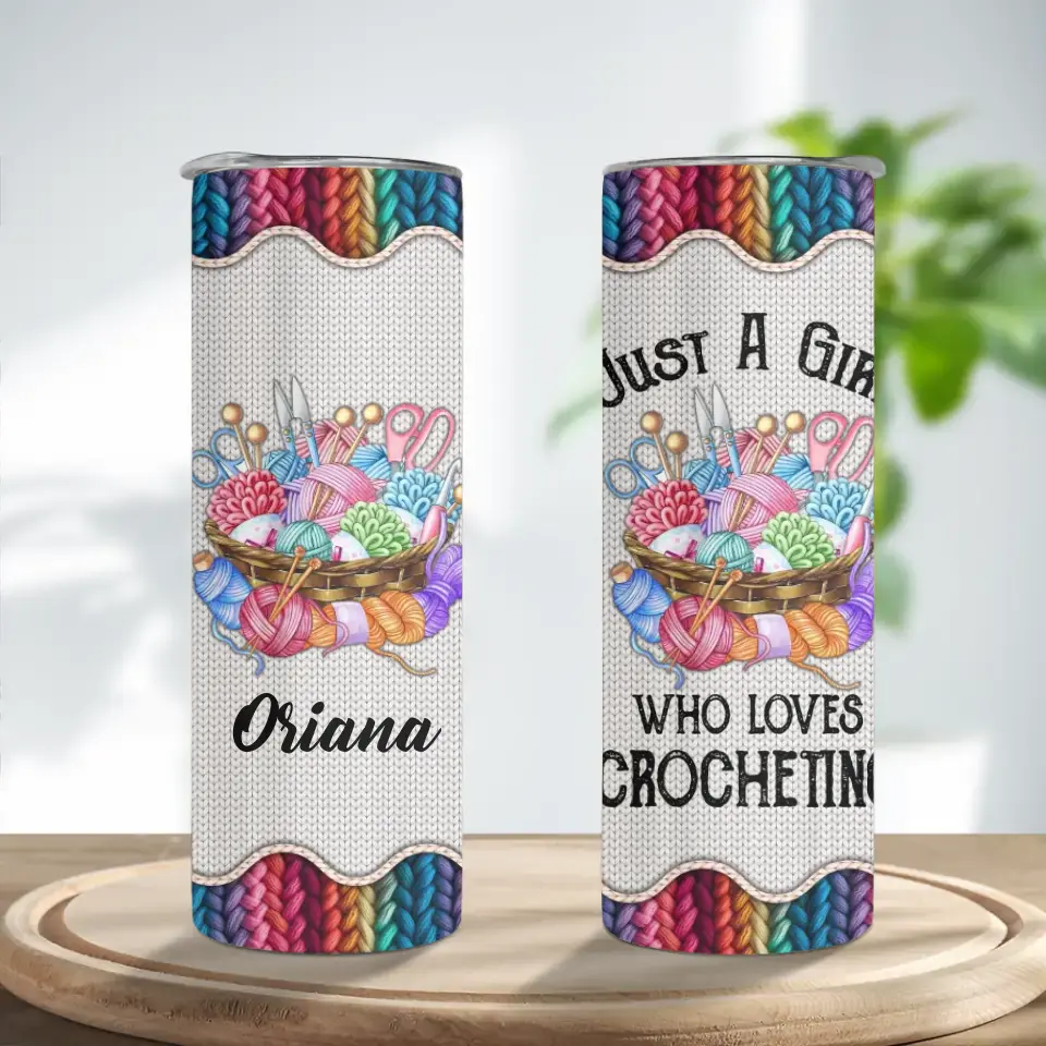 Just A Girl Who Loves Crocheting - Personalized Skinny Tumbler - Gift For Crotcheting Lovers - Image 2