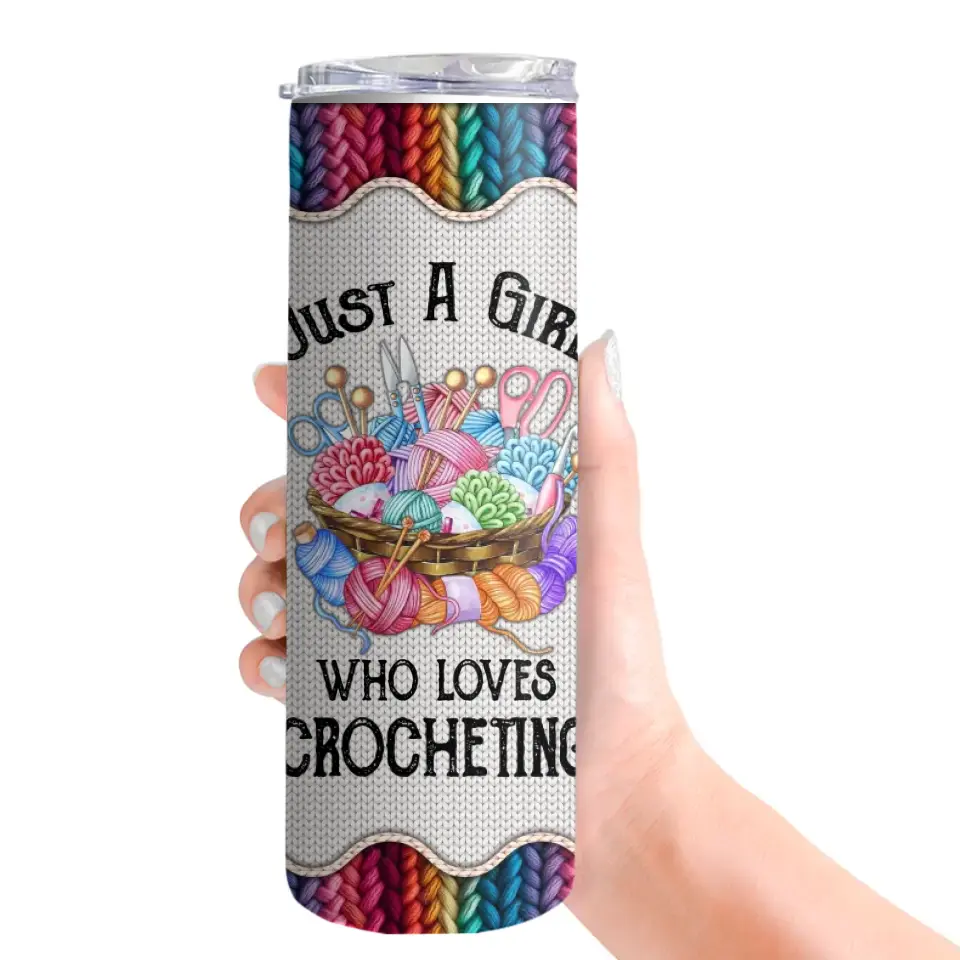 Just A Girl Who Loves Crocheting - Personalized Skinny Tumbler - Gift For Crotcheting Lovers - Image 3