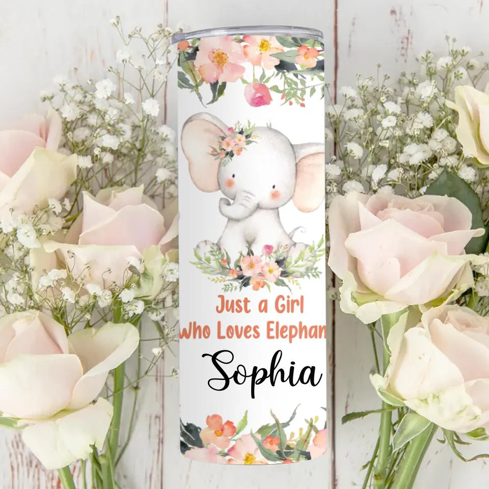 Just A Girl Who Loves Elephants Personalized Skinny Tumbler - Image 3