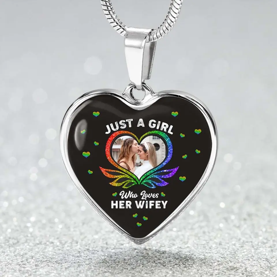 Just A Girl Who Loves Her Wifey - Upload Photo Heart Keychain/Necklace - Best Gift For LGBT Couples For Him/Her For Lesbian/Gay Couples On Anniversary - 304IHPTLJE458 - Image 12