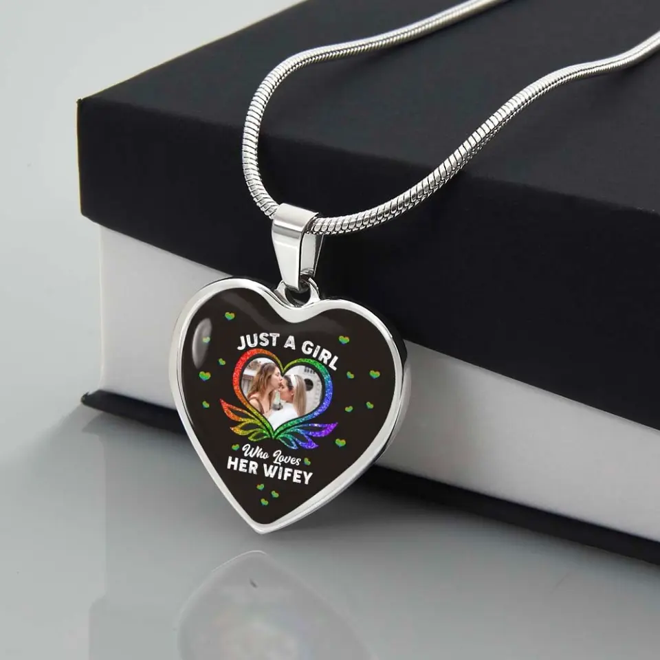 Just A Girl Who Loves Her Wifey - Upload Photo Heart Keychain/Necklace - Best Gift For LGBT Couples For Him/Her For Lesbian/Gay Couples On Anniversary - 304IHPTLJE458 - Image 13