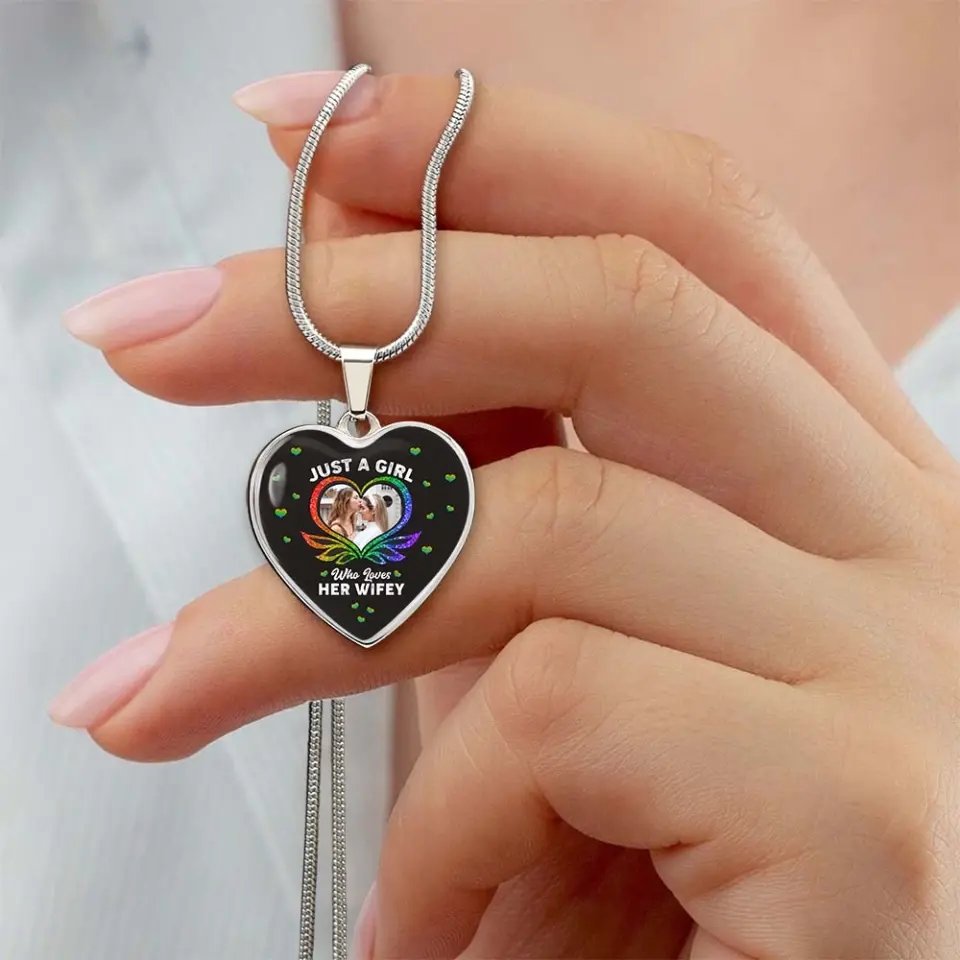Just A Girl Who Loves Her Wifey - Upload Photo Heart Keychain/Necklace - Best Gift For LGBT Couples For Him/Her For Lesbian/Gay Couples On Anniversary - 304IHPTLJE458 - Image 14
