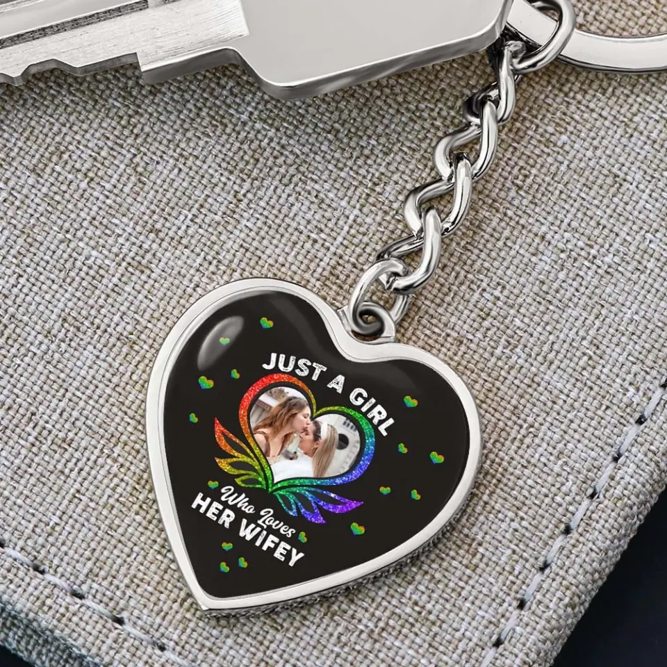 Just A Girl Who Loves Her Wifey - Upload Photo Heart Keychain/Necklace - Best Gift For LGBT Couples For Him/Her For Lesbian/Gay Couples On Anniversary - 304IHPTLJE458 - Image 6