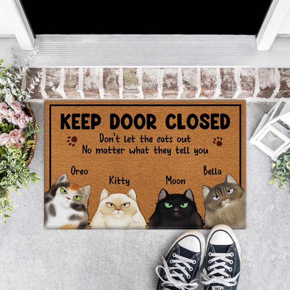 Keep Door Closed Don't Let The Cats Out - Custom Cat Breeds Doormat - Gift For Cat Lover - House Warming Present Idea