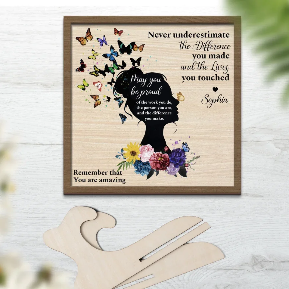 Lady Boss Thank You Gift - Never Underestimate The Difference You Made and The Lives You Touched - 2 Layered Wooden Sign - Office Decor - Image 4