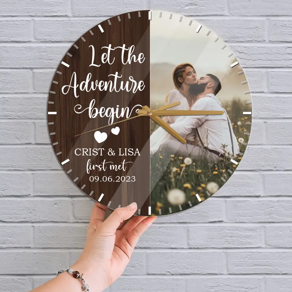 Couple Wooden Sign Let The Adventure Begin - Wall Clock - Gift For Couples On Anniversary, Wedding - Image 2