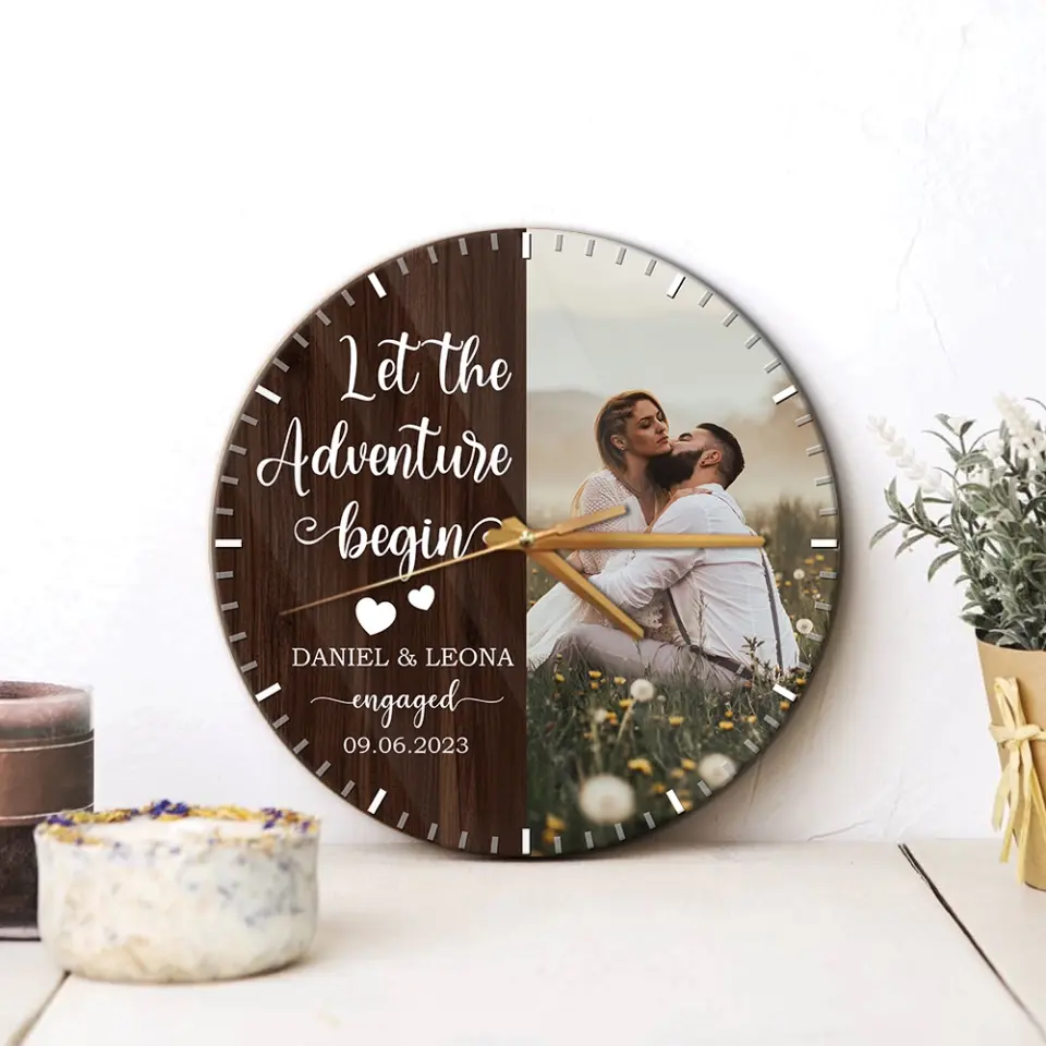 Couple Wooden Sign Let The Adventure Begin - Wall Clock - Gift For Couples On Anniversary, Wedding - Image 3