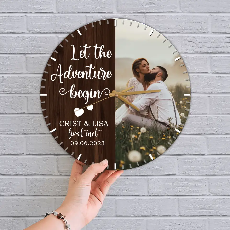 Couple Wooden Sign Let The Adventure Begin - Wall Clock - Gift For Couples On Anniversary, Wedding - Image 6