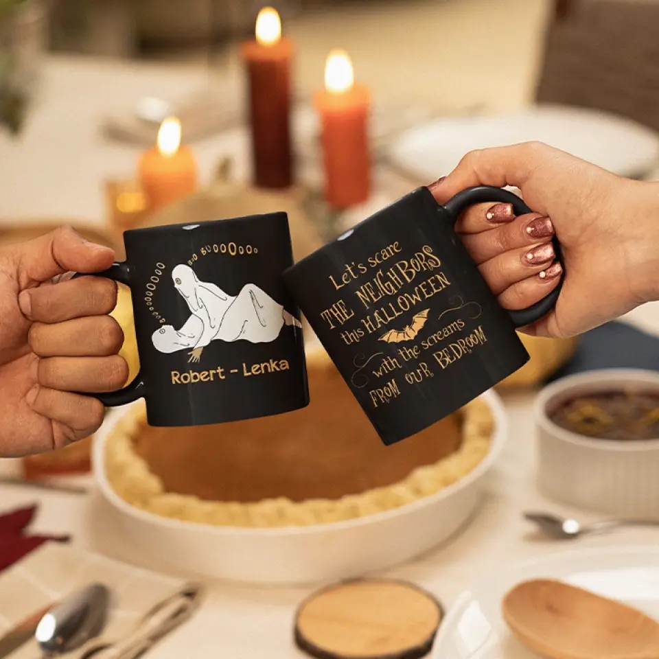 Let's Scare The Neighbors This Halloween - Personalized Black Mug - Image 4