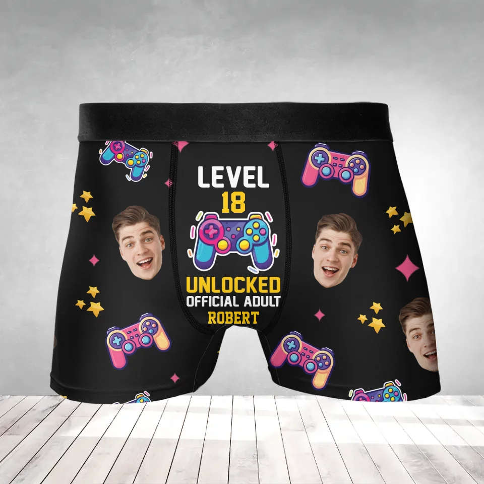 Level 18 Unlocked Official Adult - 18th Birthday Gift - Men's Boxer - Funny Birthday Gift - Image 2