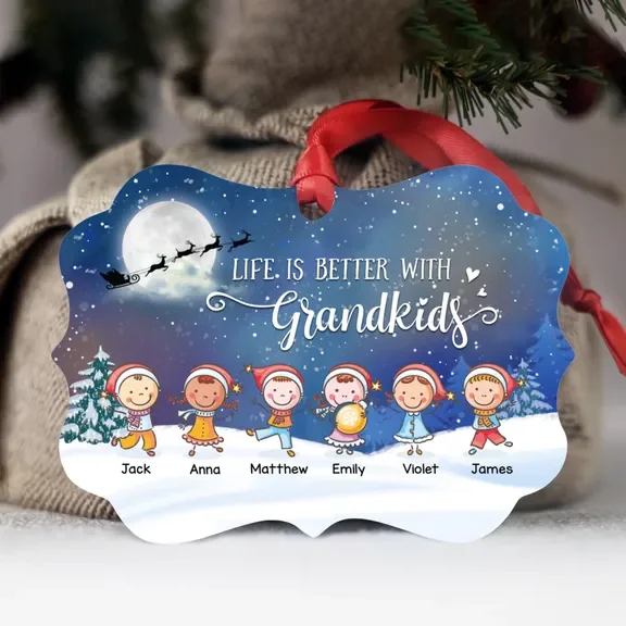 Life Is Better With Grandkids - Custom Acrylic Wooden Ornament - Christmas Gift For Grandpa Grandma - Image 2