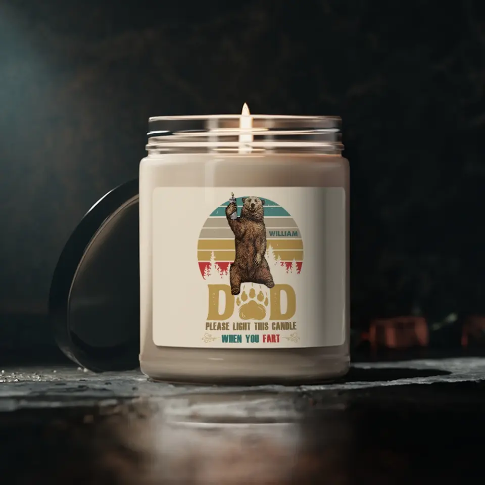 Light This When You Fart, Funny Gift for Dad, Personalized Name 9oz Scented Candle, Retro Bear - Image 5