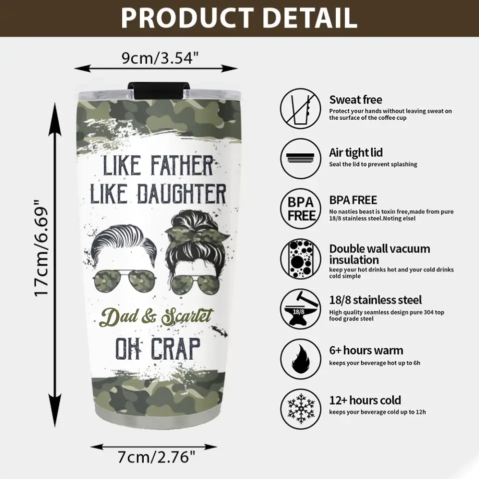 Like Father Like Daughter Oh Crap - Personalized 20OZ Stainless Steel Tumbler - Image 3