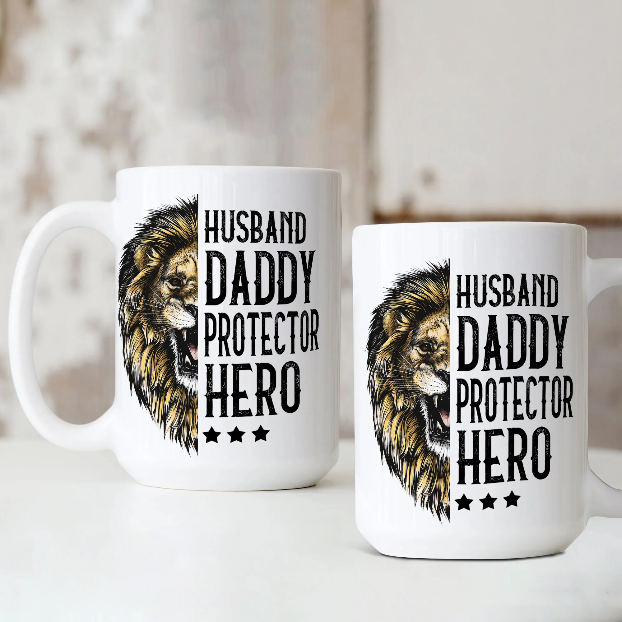 Lion Husband Daddy Protector Hero Cup, White Ceremic Mug, Cool Gift for Dad - Image 3