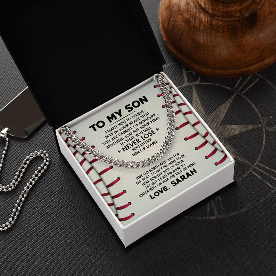 Love Message For Son Baseball Cuban Link Chain Birthday Gift For Son - Image 3