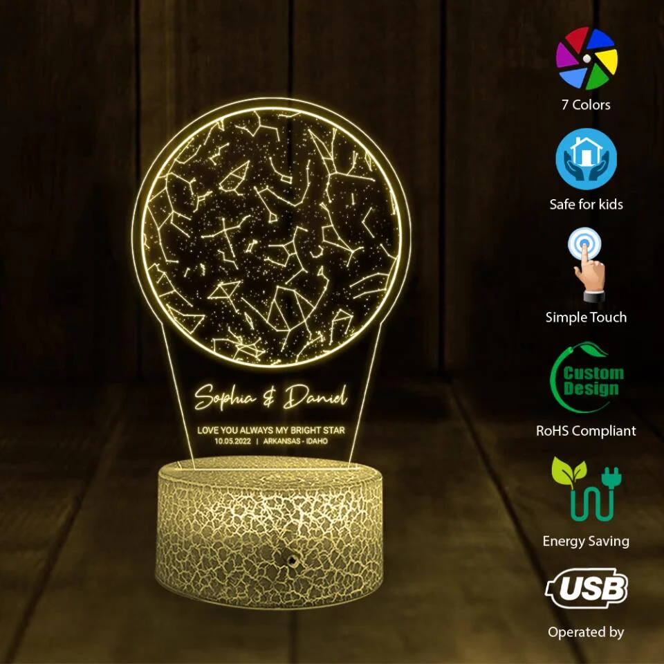 Love You Always My Bright Star - Custom Star Map 3D Led Light - Anniversary Gift - Image 3