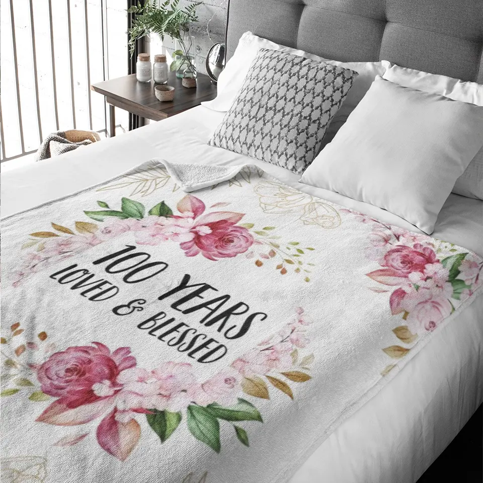 Loved & Blessed Floral Blanket - Personalized Fleece Blanket - Birthday Gift For Mom, Grandma, Auntie | 308IHPBNBL308 - Image 12