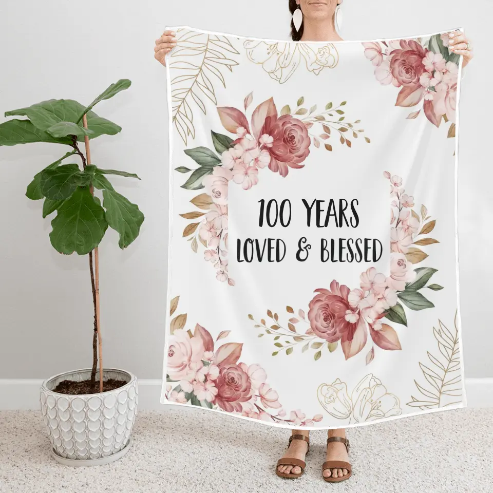 Loved & Blessed Floral Blanket - Personalized Fleece Blanket - Birthday Gift For Mom, Grandma, Auntie | 308IHPBNBL308 - Image 2