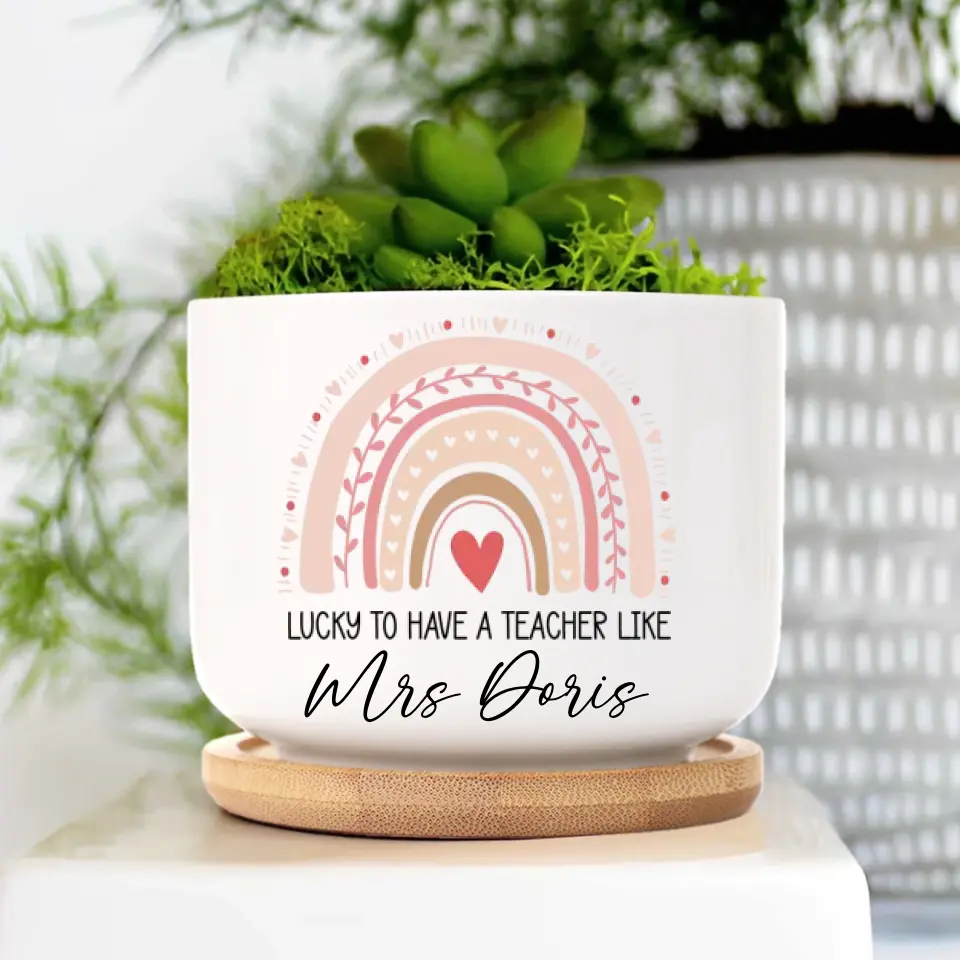 Lucky To Have A Teacher Like You - Personalized Ceramic Plant Pot - Gift For Teacher | 306IHPBNPO750 - Image 4