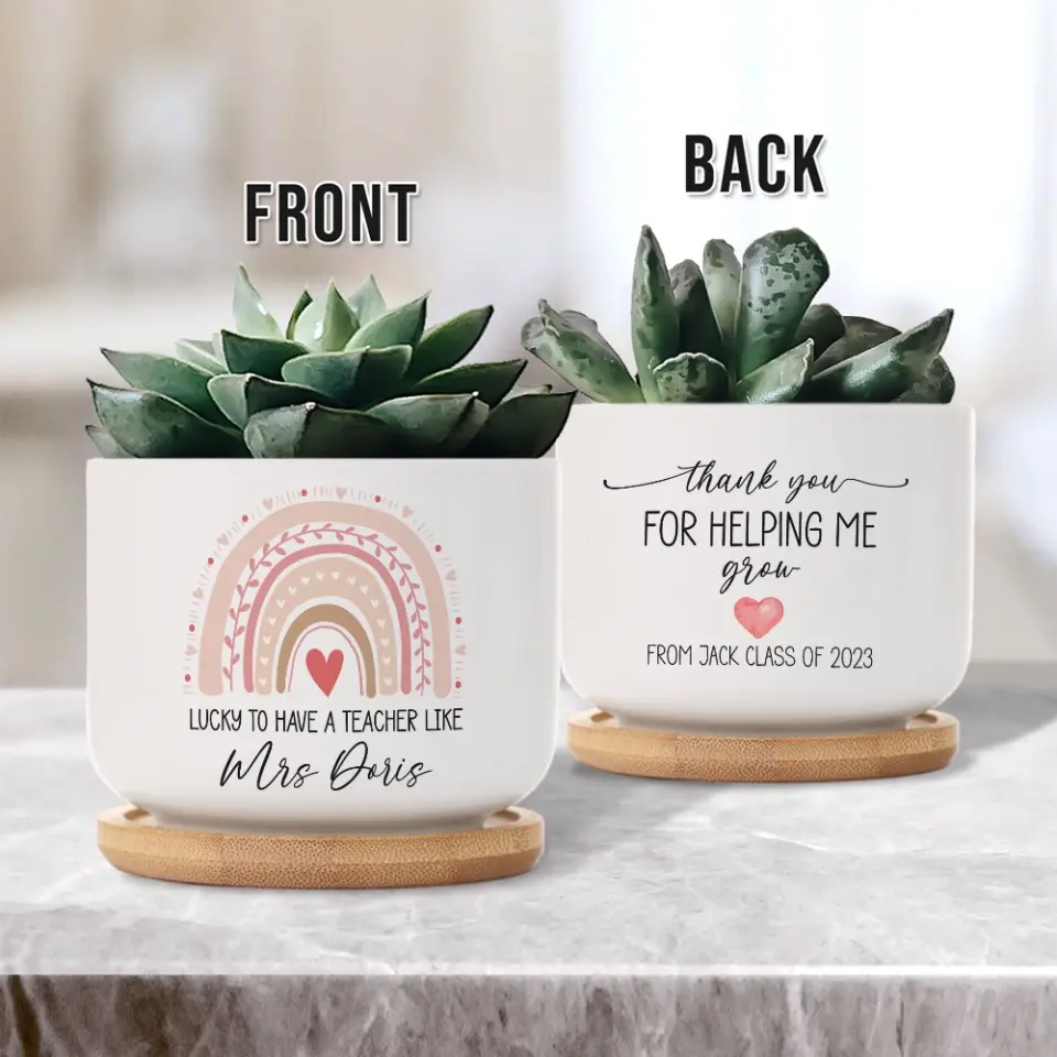 Lucky To Have A Teacher Like You - Personalized Ceramic Plant Pot - Gift For Teacher | 306IHPBNPO750 - Image 6