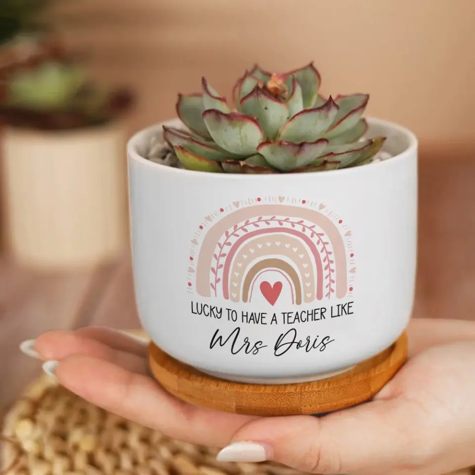 Lucky To Have A Teacher Like You - Personalized Ceramic Plant Pot - Gift For Teacher | 306IHPBNPO750 - Image 9