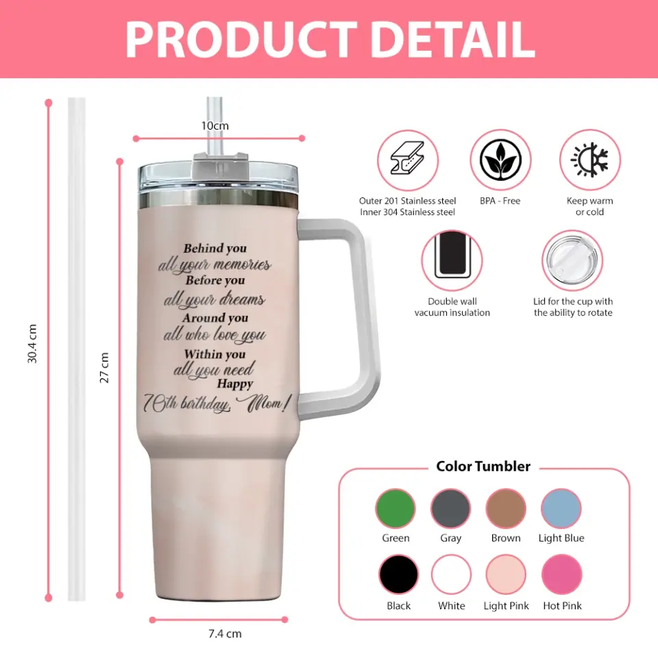 Making the World Better Place 1954 70th Birthday 40oz Tumbler Gift for Mom - Image 3