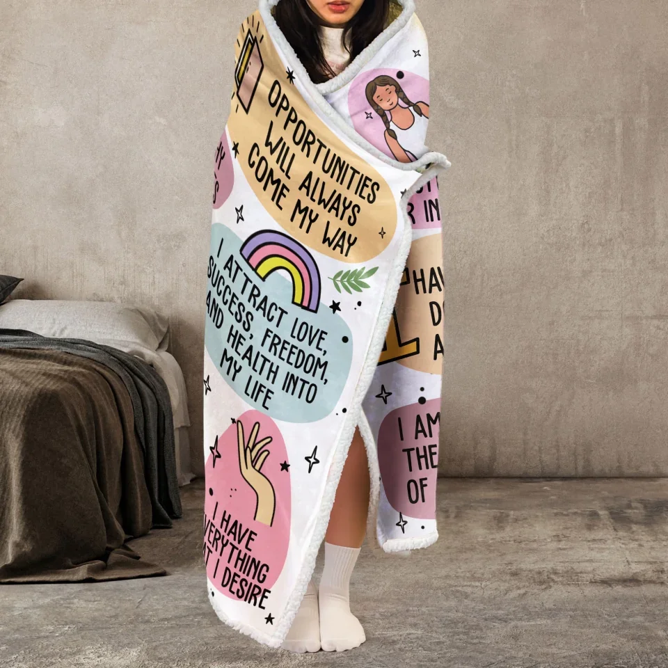 Manifesting Mantras Manifest Gift - Cute Affirmations Gift - Personalized Wearable Blanket Hoodie - Lovely Gift for Her - Image 3