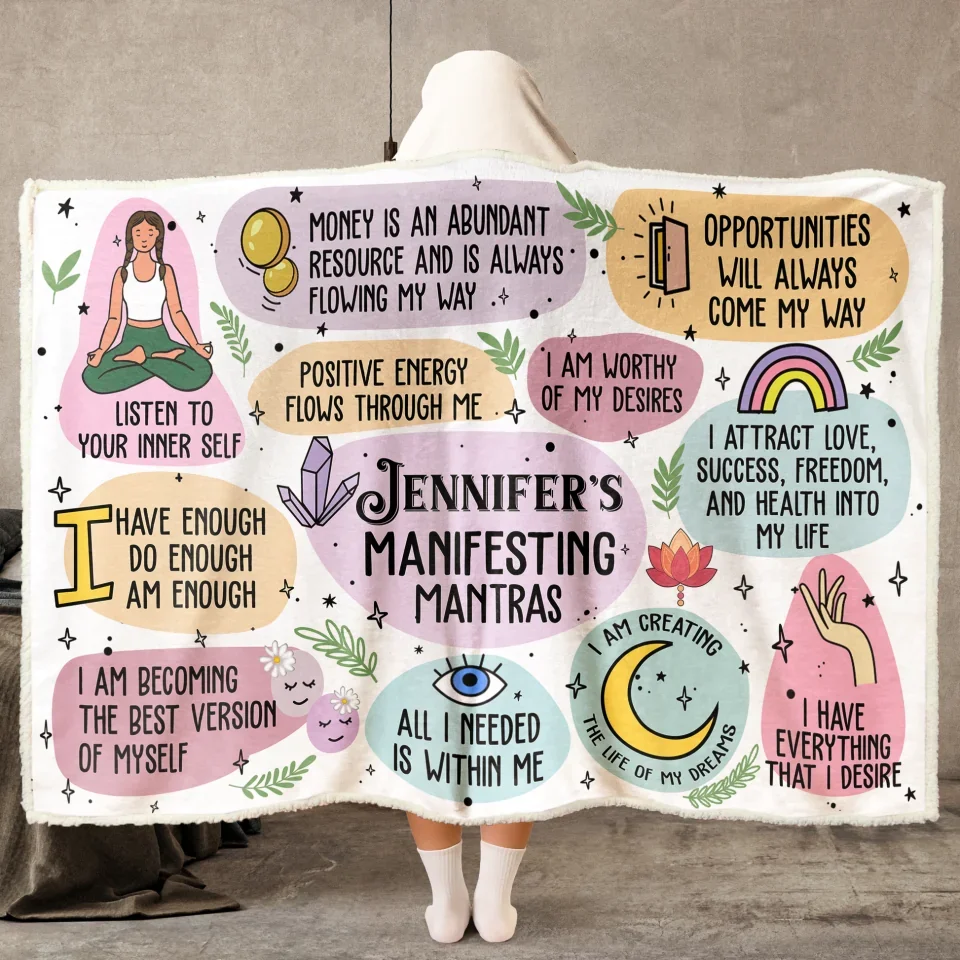 Manifesting Mantras Manifest Gift - Cute Affirmations Gift - Personalized Wearable Blanket Hoodie - Lovely Gift for Her - Image 7