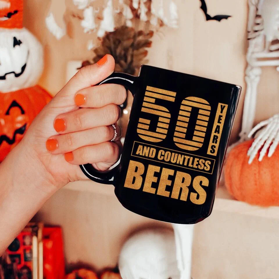 Many Years And Countless Beers - Personalized Black Mug - Image 10